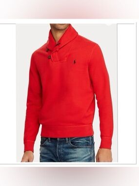 Polo Ralph Lauren Men’s Red Shawl Collar Pullover Sweatshirt Size XXL Vneck